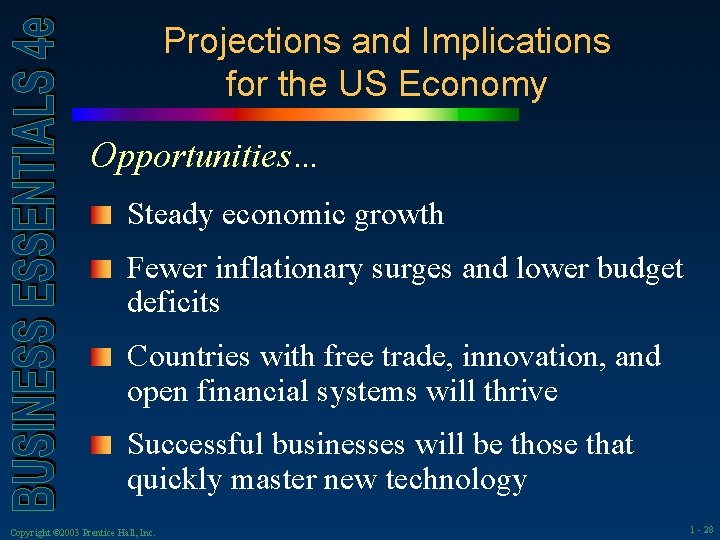Projections and Implications for the US Economy Opportunities… Steady economic growth Fewer inflationary surges