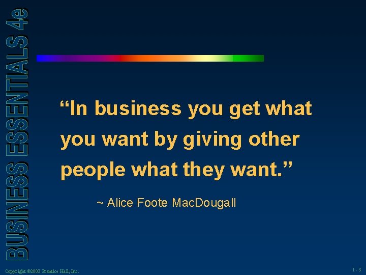 “In business you get what you want by giving other people what they want.