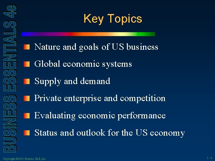 Key Topics Nature and goals of US business Global economic systems Supply and demand