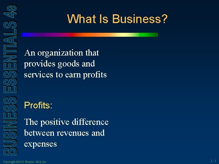 What Is Business? An organization that provides goods and services to earn profits Profits: