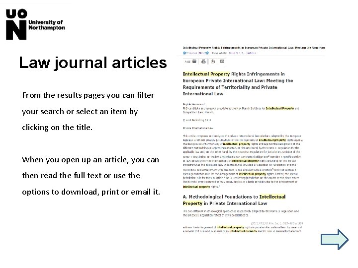 Law journal articles From the results pages you can filter your search or select