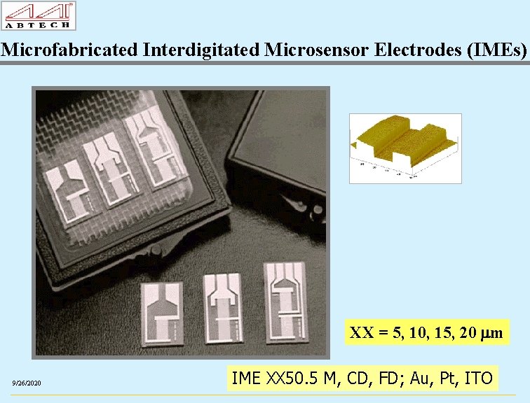 Microfabricated Interdigitated Microsensor Electrodes (IMEs) XX = 5, 10, 15, 20 mm 9/26/2020 IME