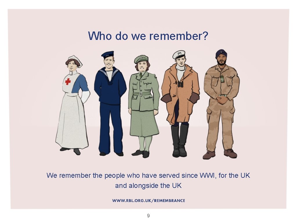 Who do we remember? We remember the people who have served since WWI, for