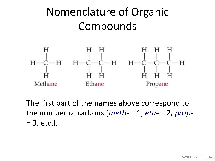 Nomenclature of Organic Compounds The first part of the names above correspond to the