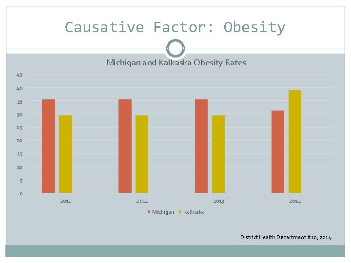 Causative Factor: Obesity Michigan and Kalkaska Obesity Rates 45 40 35 30 25 20