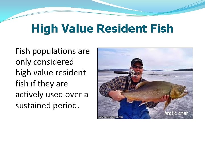 High Value Resident Fish populations are only considered high value resident fish if they