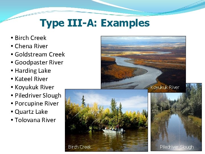 Type III-A: Examples • Birch Creek • Chena River • Goldstream Creek • Goodpaster