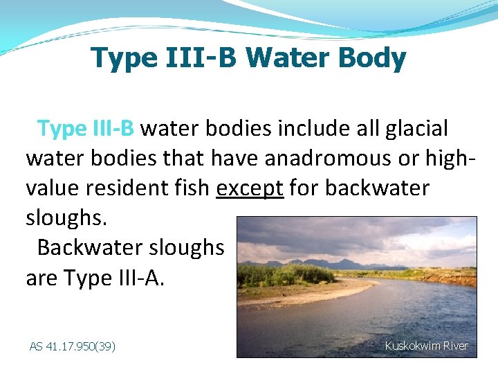 Type III-B Water Body Type III-B water bodies include all glacial water bodies that