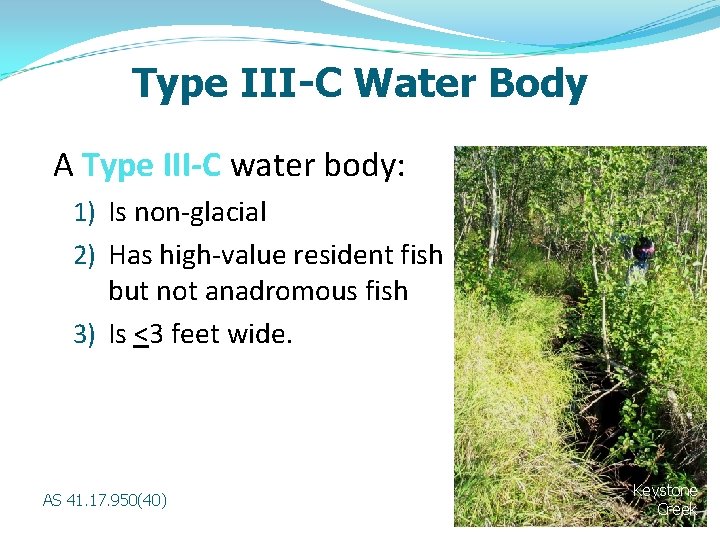 Type III-C Water Body A Type III-C water body: 1) Is non-glacial 2) Has
