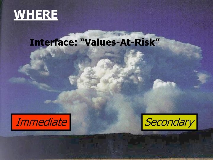 WHERE Interface: “Values-At-Risk” Immediate Secondary 