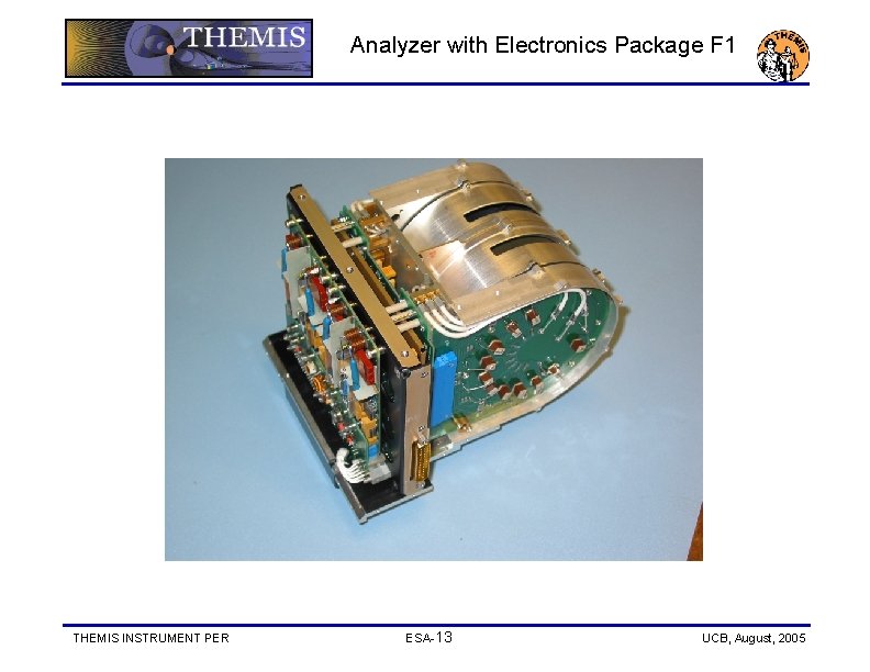 Analyzer with Electronics Package F 1 THEMIS INSTRUMENT PER ESA-13 UCB, August, 2005 