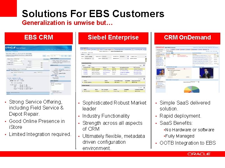 Solutions For EBS Customers Generalization is unwise but… EBS CRM • Strong Service Offering,