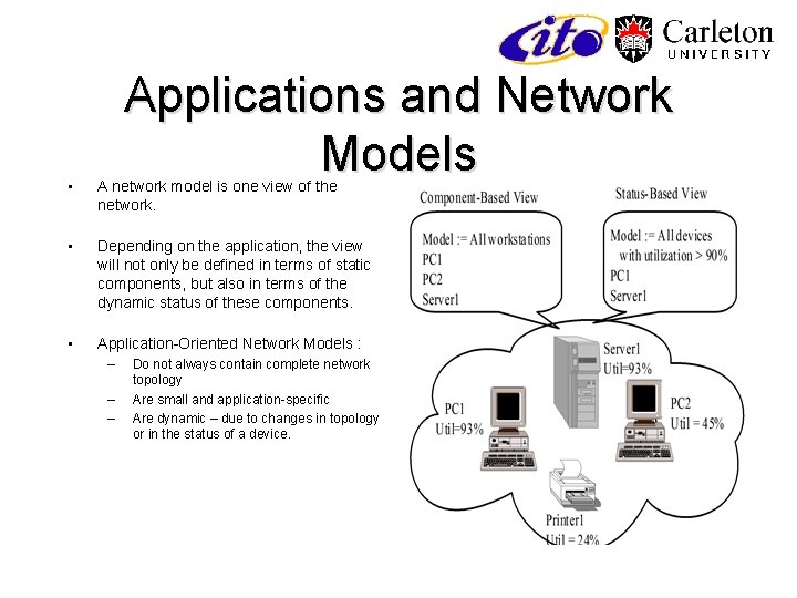 Applications and Network Models • A network model is one view of the network.