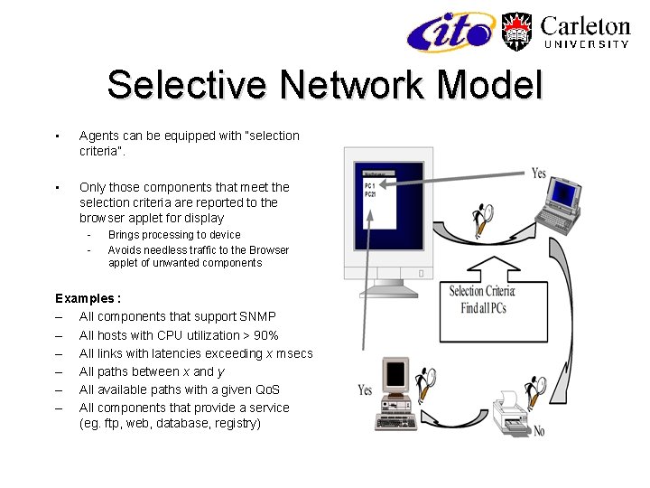 Selective Network Model • Agents can be equipped with “selection criteria”. • Only those