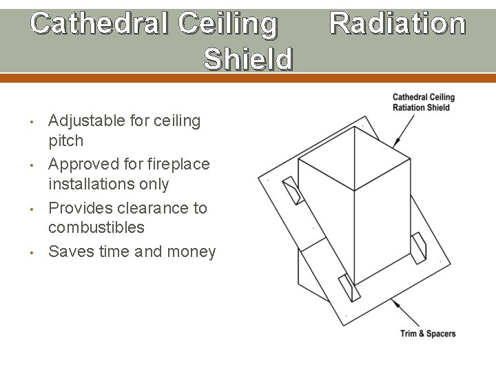 Cathedral Ceiling Shield • • Adjustable for ceiling pitch Approved for fireplace installations only
