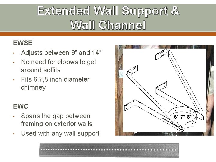 Extended Wall Support & Wall Channel EWSE • Adjusts between 9” and 14” •