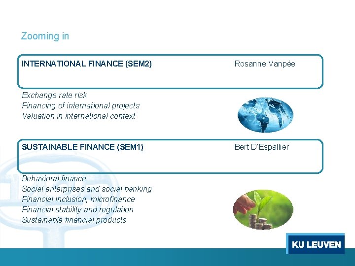 Zooming in INTERNATIONAL FINANCE (SEM 2) Rosanne Vanpée Exchange rate risk Financing of international