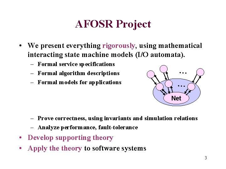 AFOSR Project • We present everything rigorously, using mathematical interacting state machine models (I/O