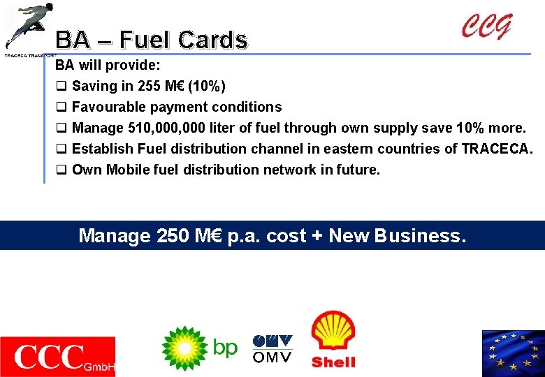BA – Fuel Cards BA will provide: q Saving in 255 M€ (10%) q
