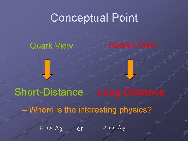 Conceptual Point Quark View Hadron View Short-Distance Long-Distance – Where is the interesting physics?