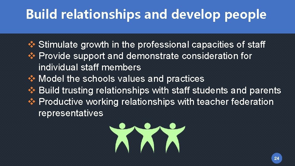 Build relationships and develop people v Stimulate growth in the professional capacities of staff