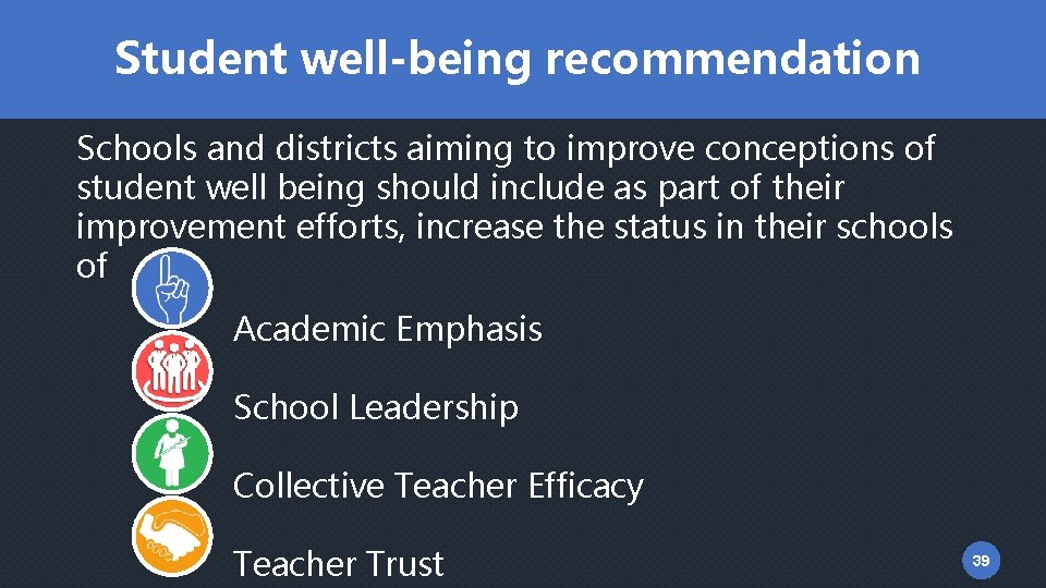 Student well-being recommendation Schools and districts aiming to improve conceptions of student well being