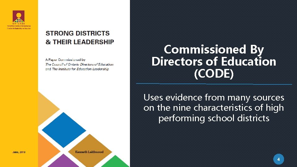 Commissioned By Directors of Education (CODE) Uses evidence from many sources on the nine