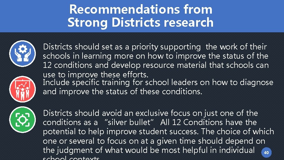 Recommendations from Strong Districts research Districts should set as a priority supporting the work