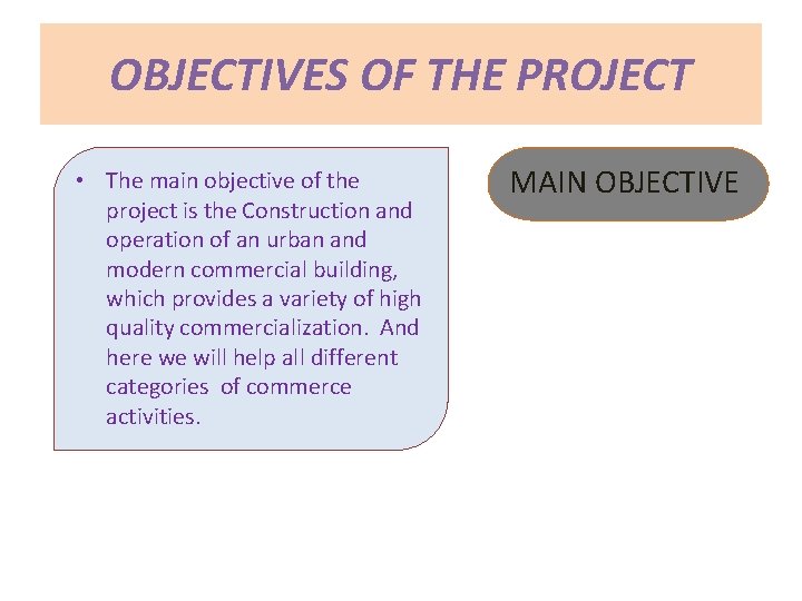OBJECTIVES OF THE PROJECT • The main objective of the project is the Construction
