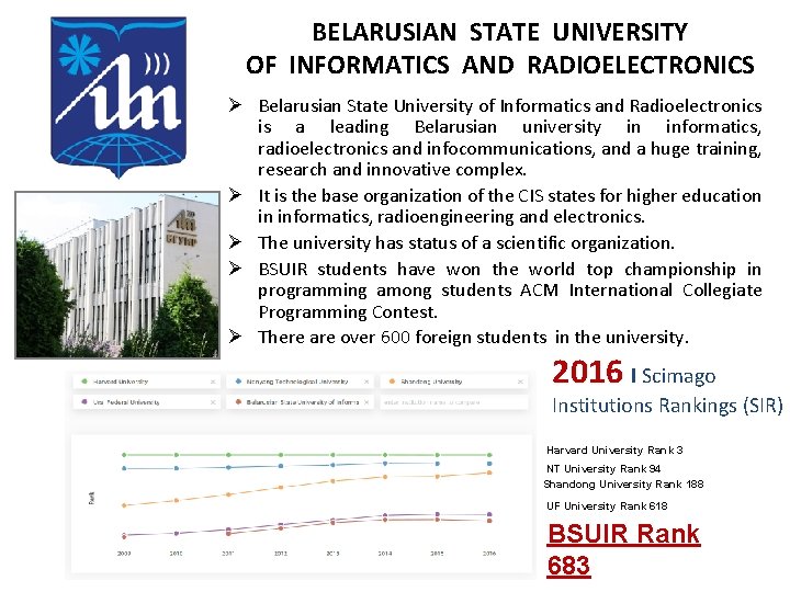 BELARUSIAN STATE UNIVERSITY OF INFORMATICS AND RADIOELECTRONICS Ø Belarusian State University of Informatics and