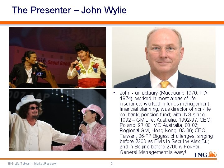 The Presenter – John Wylie • John - an actuary (Macquarie 1970, FIA 1974);