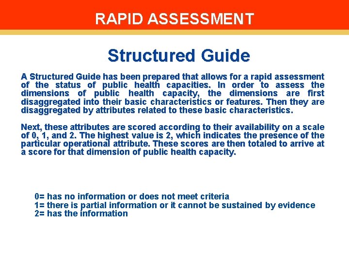 RAPID ASSESSMENT Structured Guide A Structured Guide has been prepared that allows for a