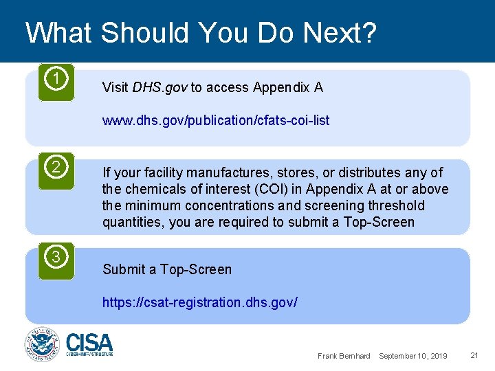 What Should You Do Next? 1 Visit DHS. gov to access Appendix A www.
