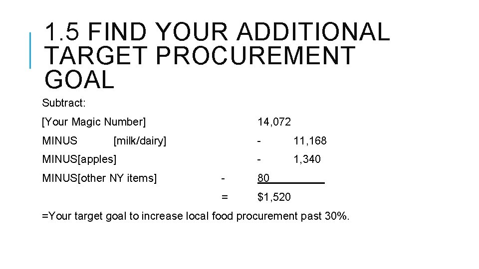 1. 5 FIND YOUR ADDITIONAL TARGET PROCUREMENT GOAL Subtract: [Your Magic Number] 14, 072