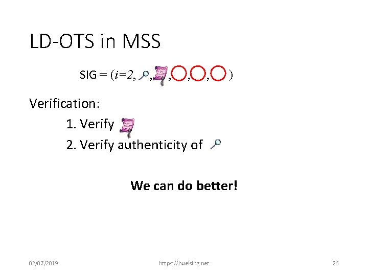 LD-OTS in MSS SIG = (i=2, , , ) Verification: 1. Verify 2. Verify