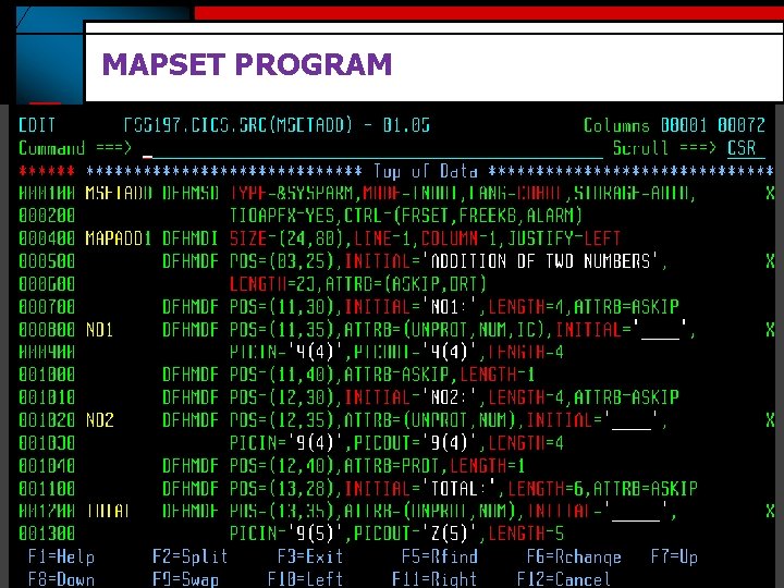 MAPSET PROGRAM 