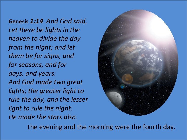 Genesis 1: 14 And God said, Let there be lights in the heaven to