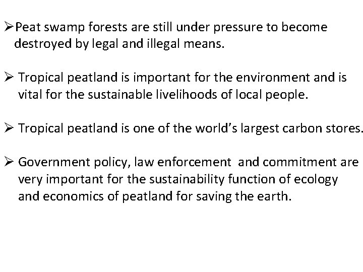 ØPeat swamp forests are still under pressure to become destroyed by legal and illegal