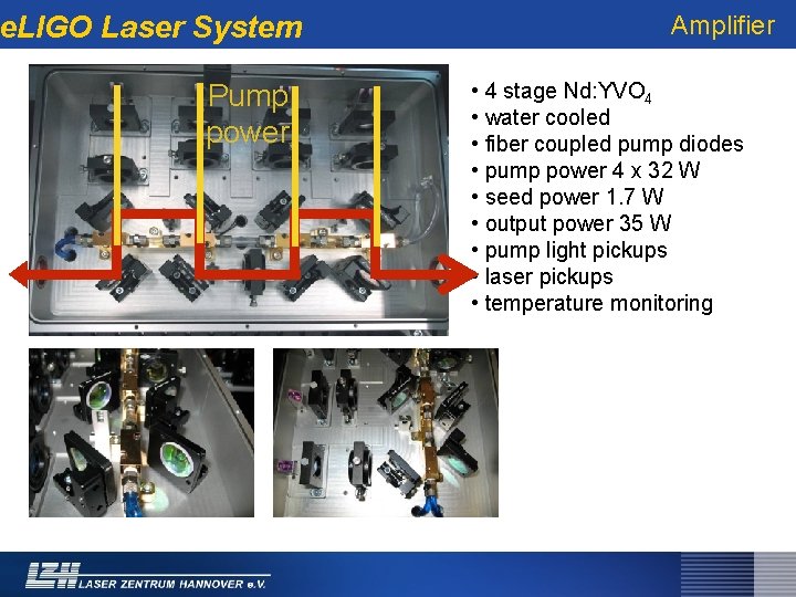 e. LIGO Laser System Pump power Amplifier • 4 stage Nd: YVO 4 •