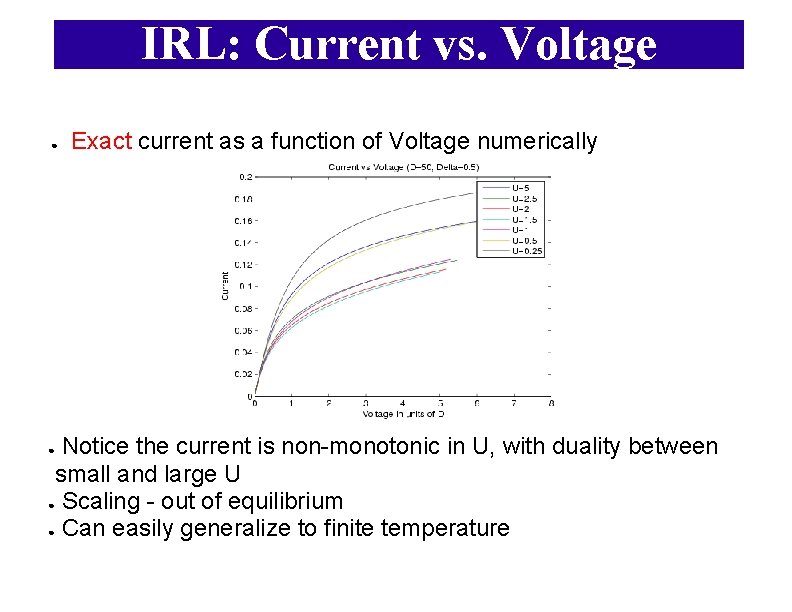 IRL: Current vs. Voltage ● Exact current as a function of Voltage numerically Notice