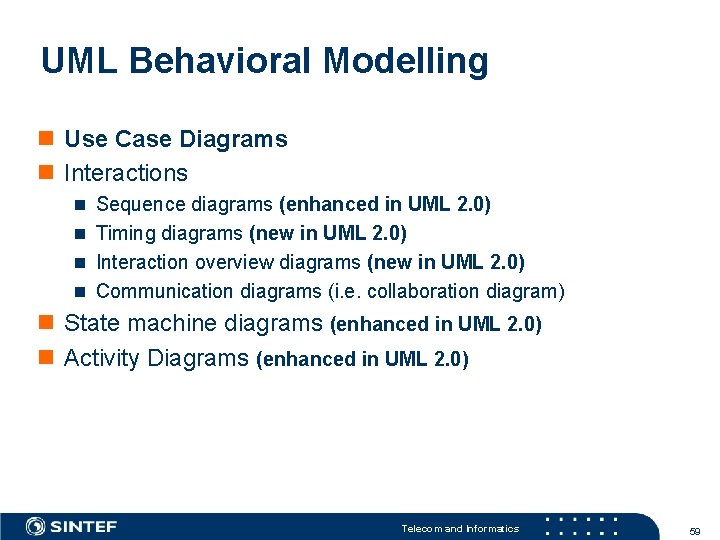 UML Behavioral Modelling n Use Case Diagrams n Interactions n Sequence diagrams (enhanced in