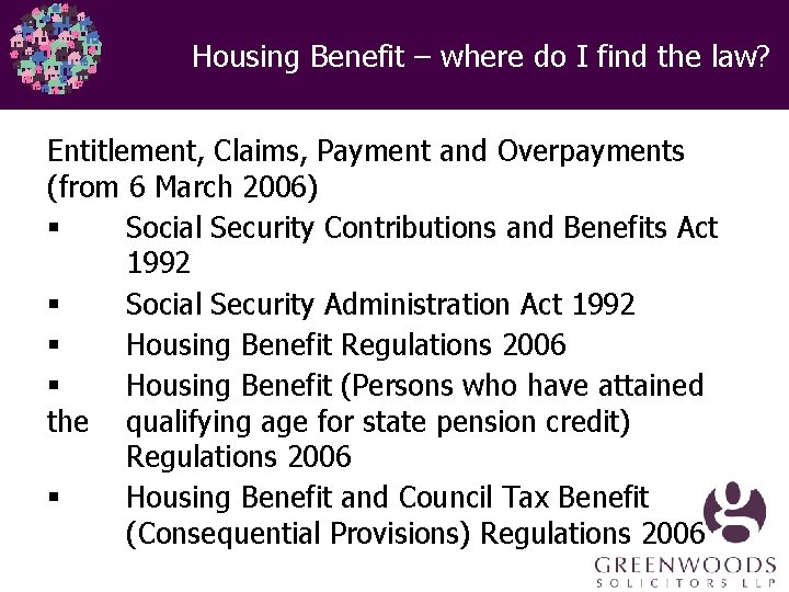 Housing Benefit – where do I find the law? Entitlement, Claims, Payment and Overpayments