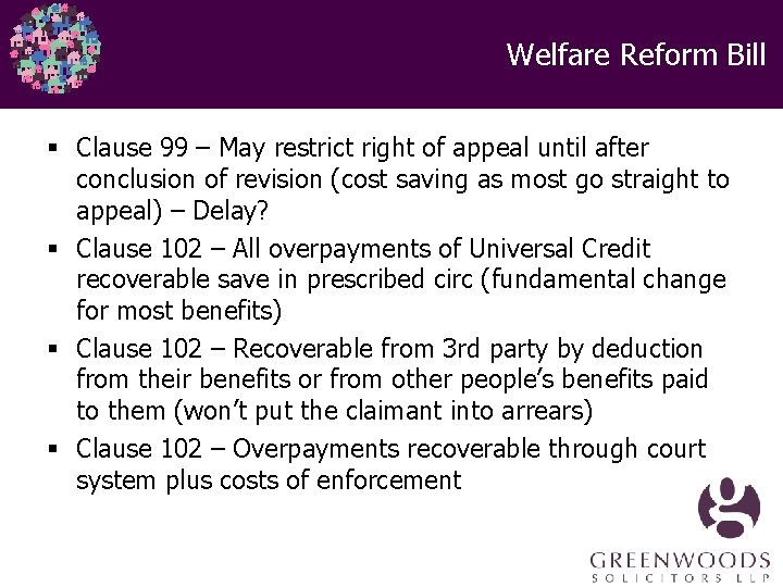 Welfare Reform Bill § Clause 99 – May restrict right of appeal until after Welfare Reform Bill § Clause 99 – May restrict right of appeal until after