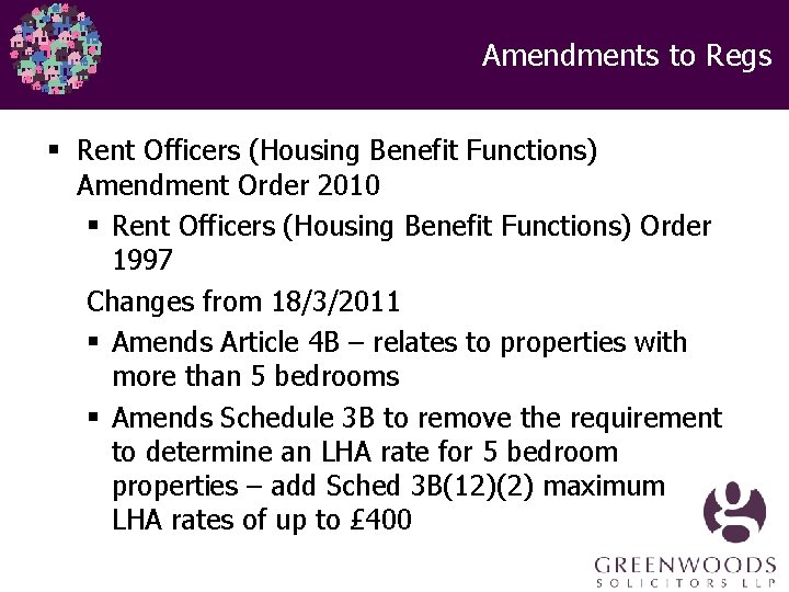 Amendments to Regs § Rent Officers (Housing Benefit Functions) Amendment Order 2010 § Rent