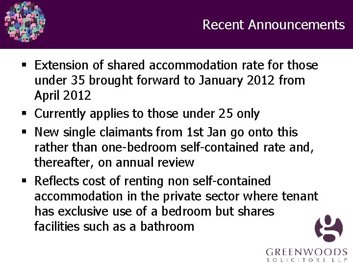 Recent Announcements § Extension of shared accommodation rate for those under 35 brought forward