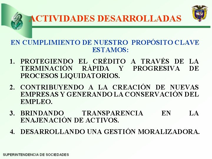 ACTIVIDADES DESARROLLADAS EN CUMPLIMIENTO DE NUESTRO PROPÓSITO CLAVE ESTAMOS: 1. PROTEGIENDO EL CRÉDITO A