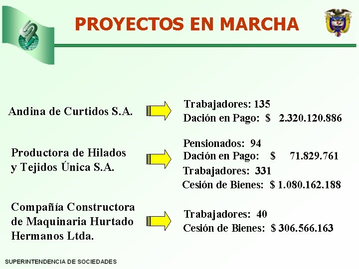 PROYECTOS EN MARCHA Andina de Curtidos S. A. Trabajadores: 135 Dación en Pago: $