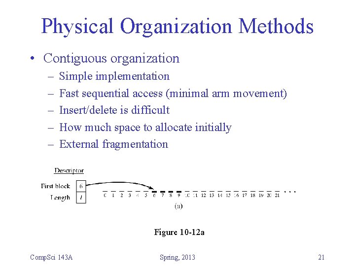 Physical Organization Methods • Contiguous organization – – – Simplementation Fast sequential access (minimal Physical Organization Methods • Contiguous organization – – – Simplementation Fast sequential access (minimal