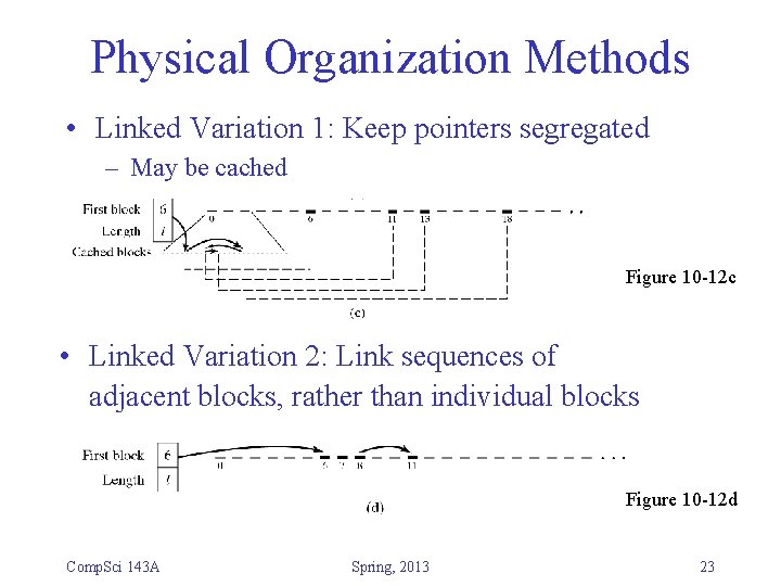 Physical Organization Methods • Linked Variation 1: Keep pointers segregated – May be cached Physical Organization Methods • Linked Variation 1: Keep pointers segregated – May be cached