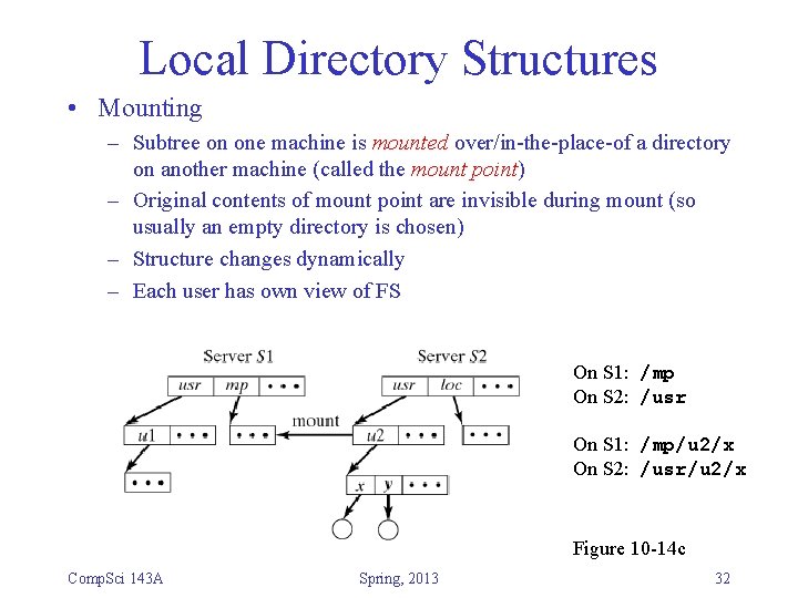 Local Directory Structures • Mounting – Subtree on one machine is mounted over/in-the-place-of a Local Directory Structures • Mounting – Subtree on one machine is mounted over/in-the-place-of a